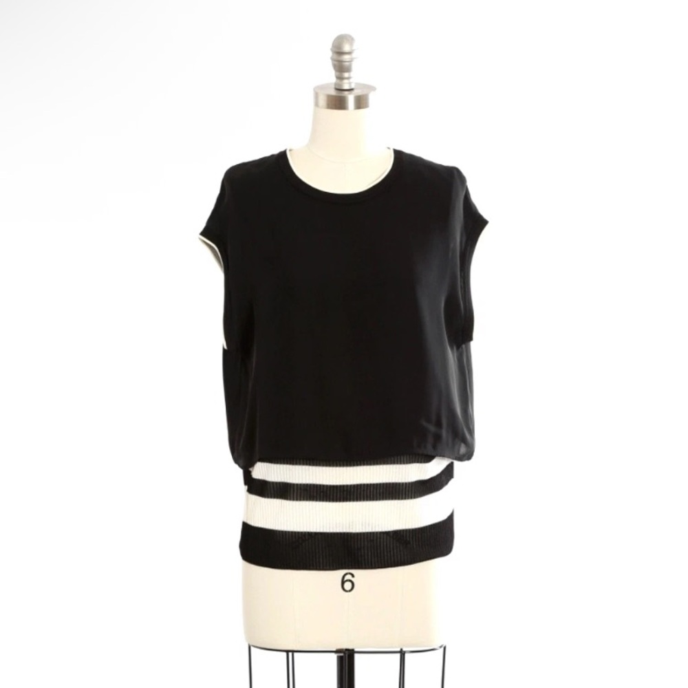 Vince Black silk white striped blouse tank top Sz. XS